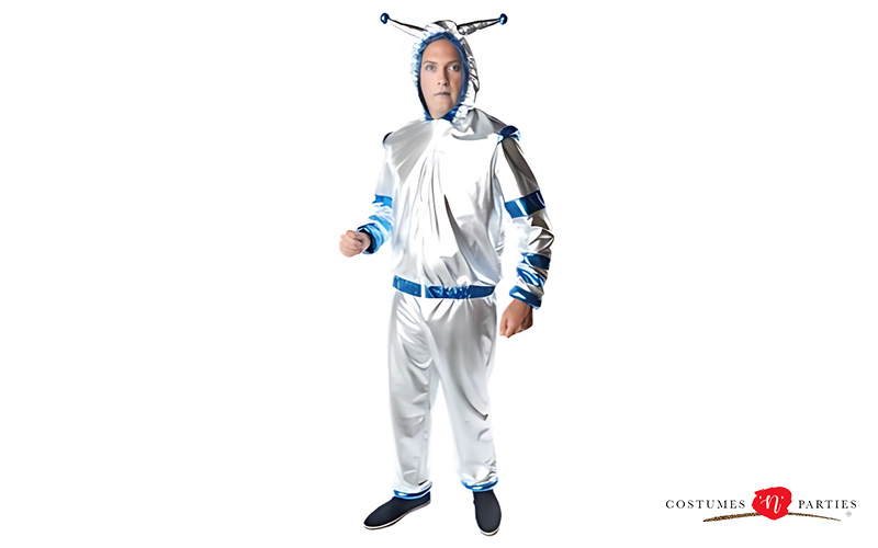 Man wearing a futuristic alien costume for a party